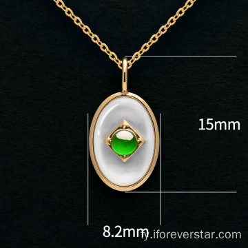 18k Gold White Shell Imperial Green Jadeite Pendant